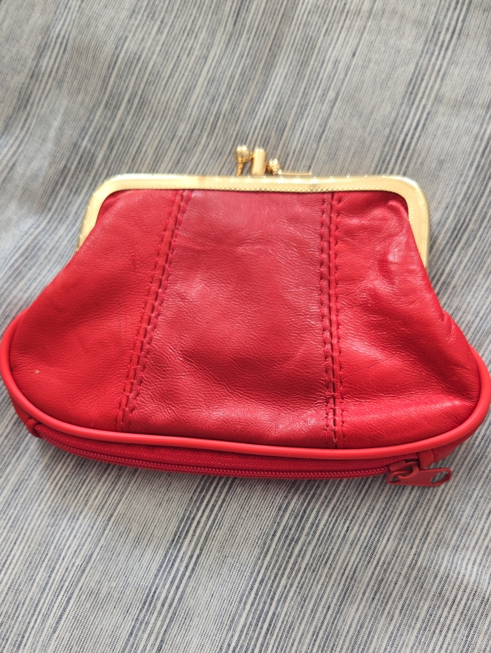 Red Leather Kiss-Lock Coin Purse - Unbranded, Hidden Compartment On The Bottom.
